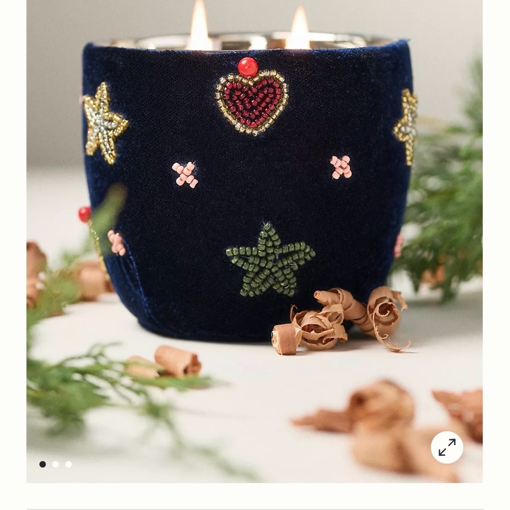 Anthropologie Navy Beaded Candle Holder - Picture 8 of 8